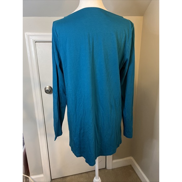 Eileen Fisher Women's Teal Blue Long Sleeve Cotton Top Medium - Picture 4 of 6